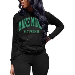 "Make Money Not Friends" Distressed Hoodie Hooded Sweatshirt
